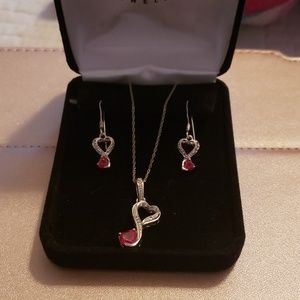 Lab created ruby necklace and earring set